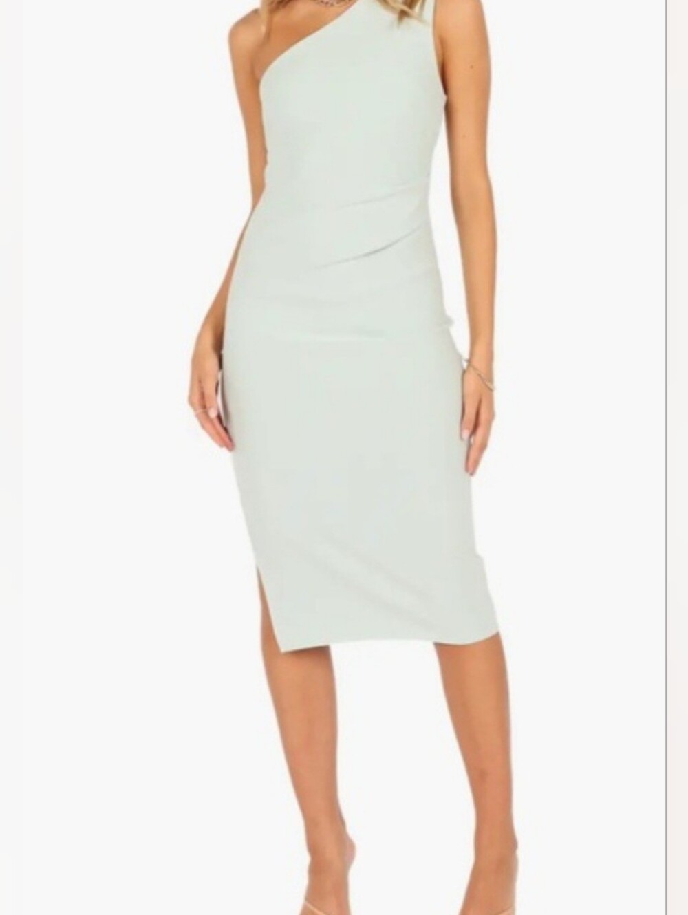 Petal & Pup Nadene One-Shoulder Midi Dress in Light Mint